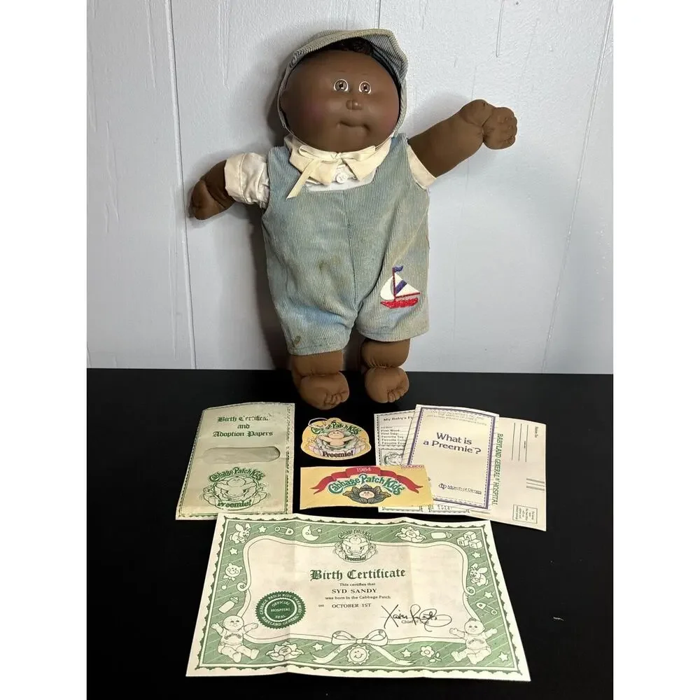 1985 Cabbage Patch Kid AA Preemie Brown Tuft Brown Eyes HM #1 OK Factory - Picture 1 of 14